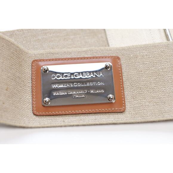 Dolce & Gabbana Vintage Beige Logo Silver Plaque Elastic Waist Belt (Size IT44) main image 8